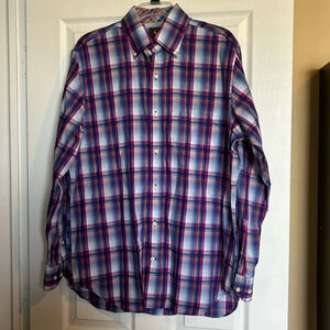 Tailorbryd men’s blue plaid long sleeve button down shirt size large